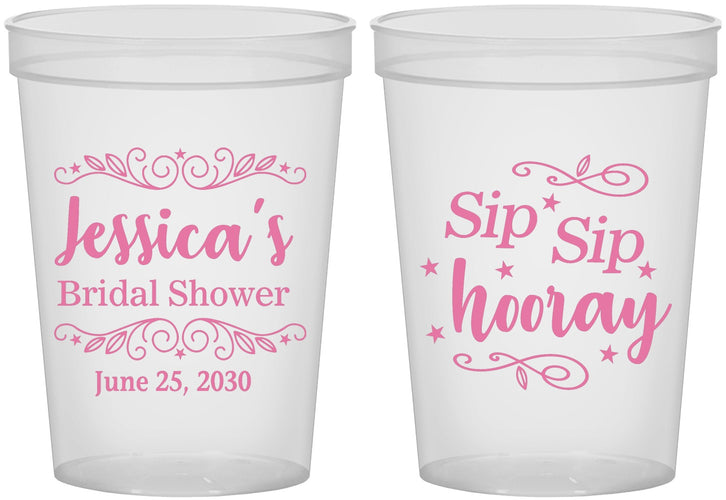 Custom Bridal Shower 16 oz Translucent Cups - Sip Sip Hooray | 100016