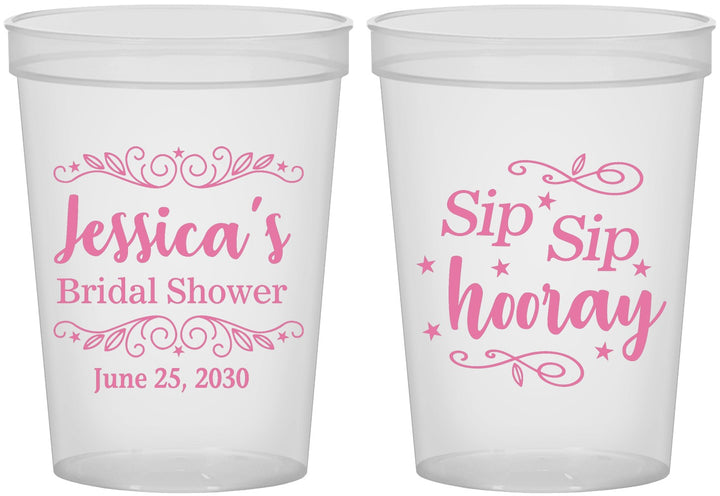 Custom Bridal Shower 16 oz Translucent Cups - Sip Sip Hooray | 100016