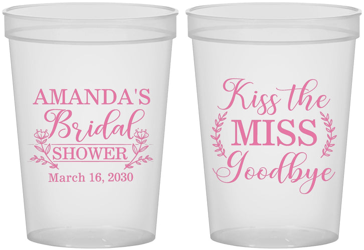 Custom Bridal Shower 16 oz Translucent Cups - Kiss The Miss Goodbye | 100017