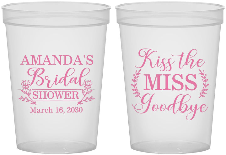 Custom Bridal Shower 16 oz Translucent Cups - Kiss The Miss Goodbye | 100017