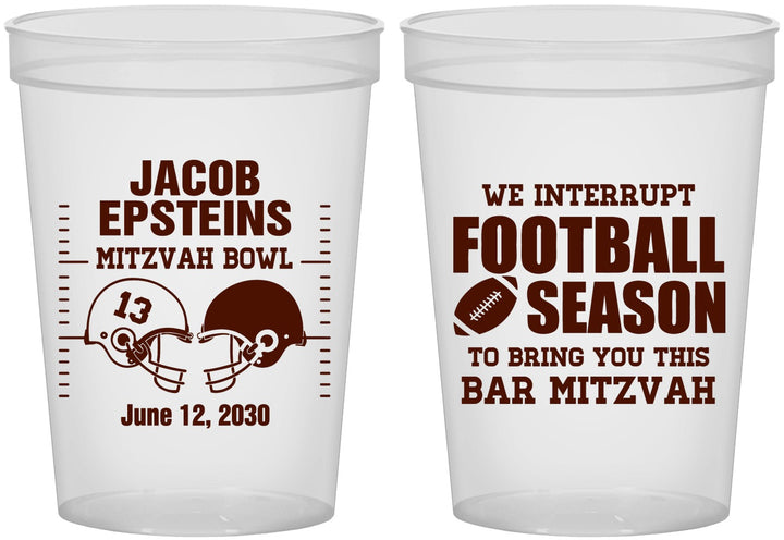 Custom Bar Mitzvah 16 oz Translucent Cups - 13th Birthday Football | 110003