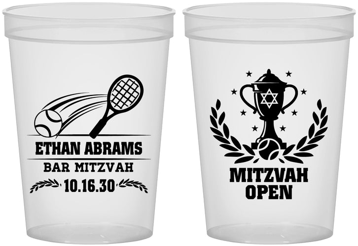 Custom Bar Mitzvah 16 oz Translucent Cups - 13th Birthday Tennis | 110011