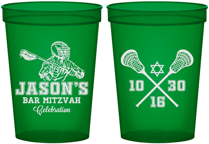 Custom Bar Mitzvah 16 oz Translucent Cups - 13th Birthday Lacrosse | 110012