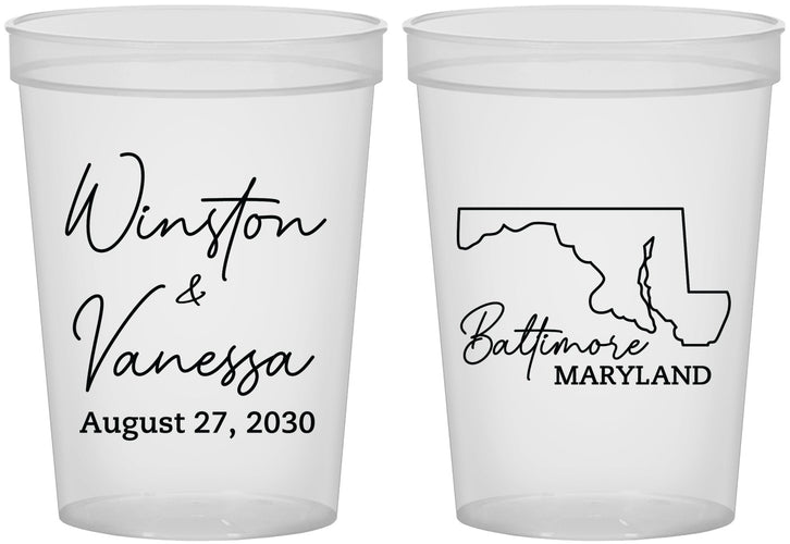Custom Wedding 16 oz Translucent Cups - Maryland | 119