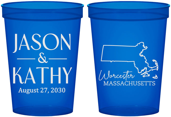 Custom Wedding 16 oz Translucent Cups - Massachusetts | 120