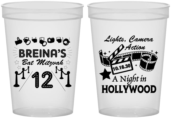 Custom Bat Mitzvah 16 oz Translucent Cups - 12th Birthday Hollywood | 120006