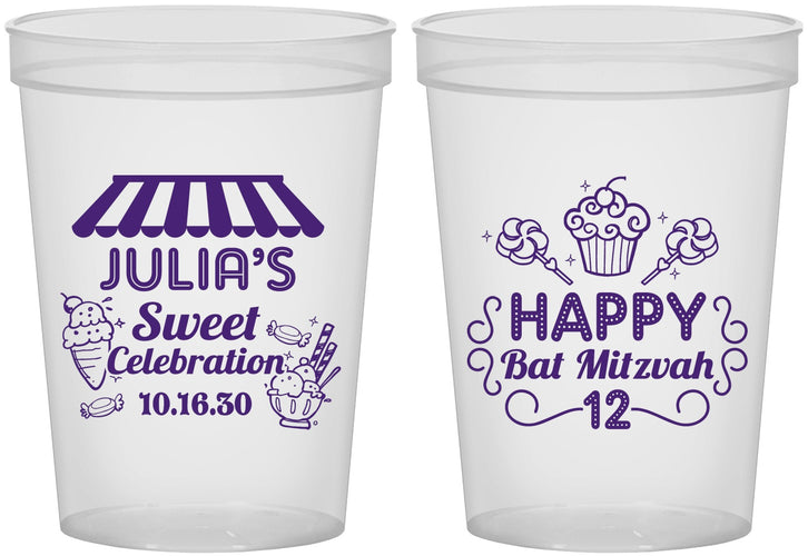 Custom Bat Mitzvah 16 oz Translucent Cups - 12th Birthday Cupcake | 120010
