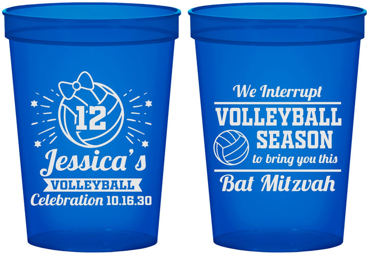 Custom Bat Mitzvah 16 oz Translucent Cups - 12th Birthday Volleyball | 120016
