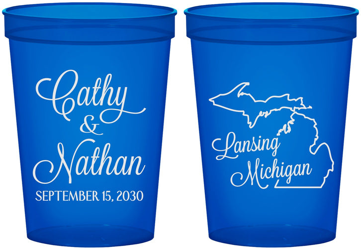 Custom Wedding 16 oz Translucent Cups - Michigan | 121