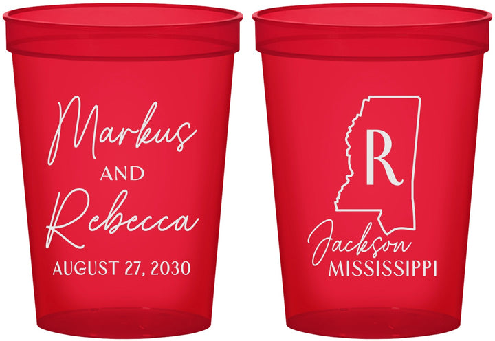 Custom Wedding 16 oz Translucent Cups - Mississippi | 123
