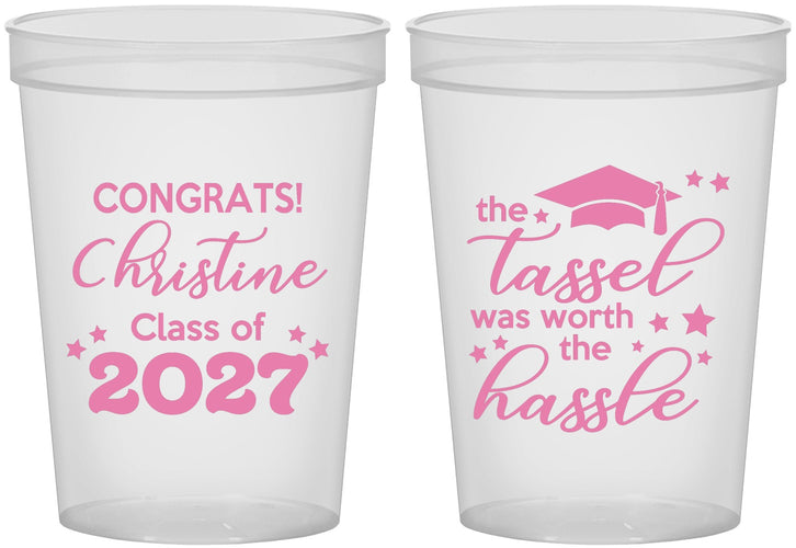 Custom Graduation 16 oz Translucent Cups - Class Of 2027 Tassel Hassel | 130013