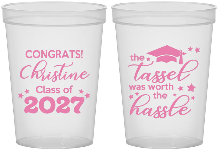 Custom Graduation 16 oz Translucent Cups - Class Of 2027 Tassel Hassel | 130013
