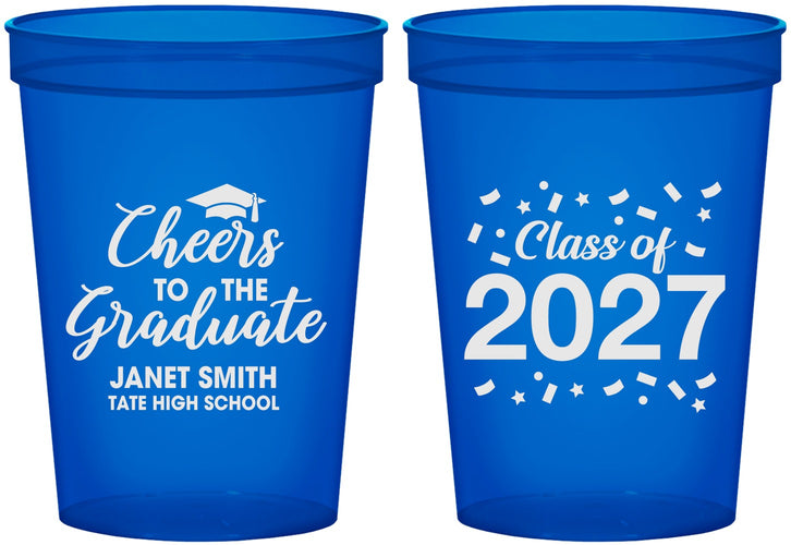 Custom Graduation 16 oz Translucent Cups - Class Of 2027 Cheers Graduate | 130021
