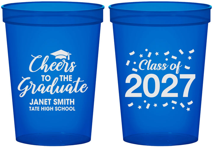 Custom Graduation 16 oz Translucent Cups - Class Of 2027 Cheers Graduate | 130021