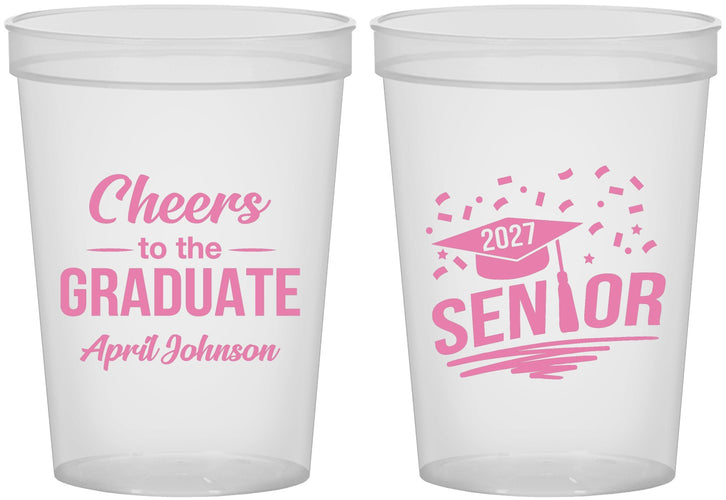 Custom Graduation 16 oz Translucent Cups - Class Of 2027 Cheers Graduate | 130035