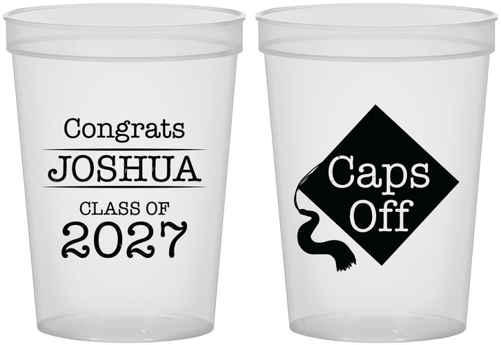 Custom Graduation 16 oz Translucent Cups - Class Of 2027 Caps Off | 130045