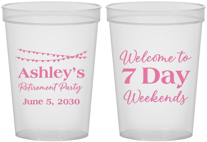 Custom Retirement 16 oz Translucent Cups - 7 Day Weekends | 150004