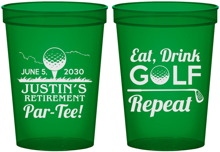 Custom Retirement 16 oz Translucent Cups - Eat Drink Golf Repeat | 150005