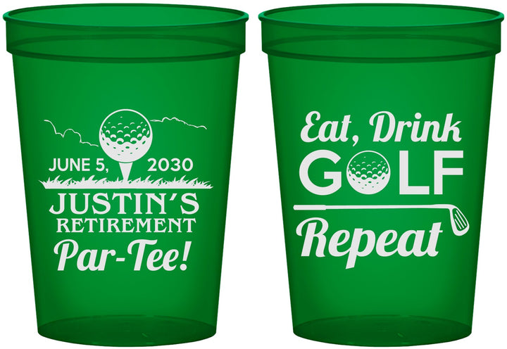 Custom Retirement 16 oz Translucent Cups - Eat Drink Golf Repeat | 150005