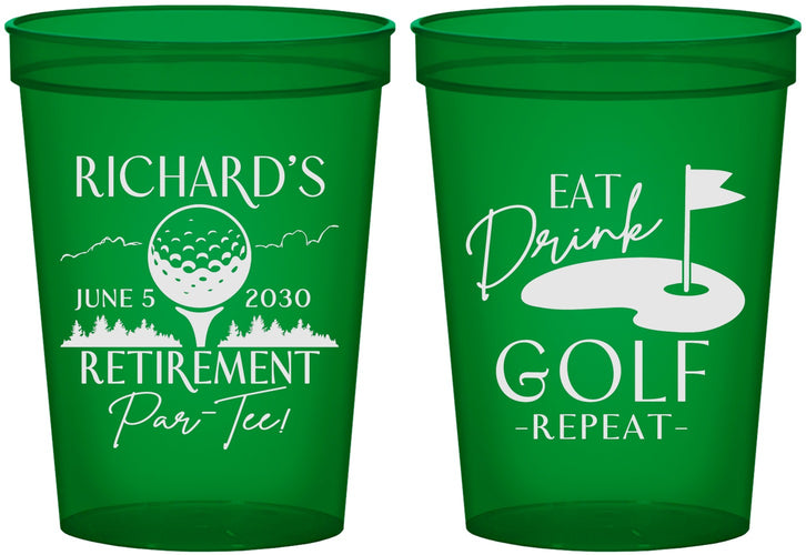 Custom Retirement 16 oz Translucent Cups - Eat Drink Golf Repeat | 150006