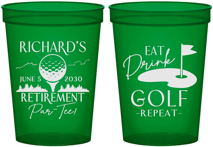 Custom Retirement 16 oz Translucent Cups - Eat Drink Golf Repeat | 150006