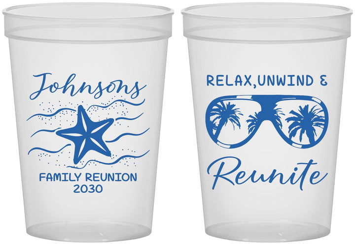 Custom Family Reunion 16 oz Translucent Cups - Relax Unwind Reunite | 160019