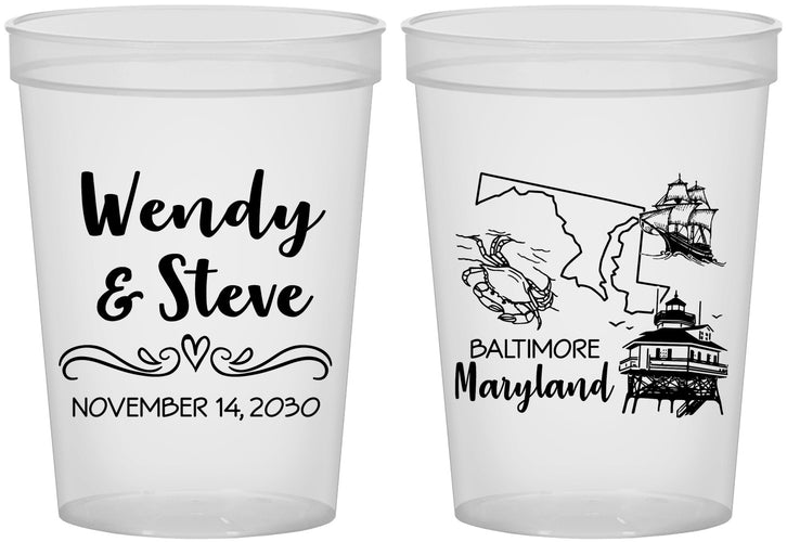 Custom Wedding 16 oz Translucent Cups - Maryland | 169