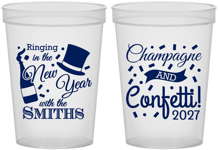 Custom New Years 16 oz Translucent Cups - 2027 Confetti | 170003