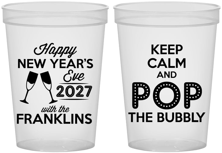 Custom New Years 16 oz Translucent Cups - 2027 Pop The Bubbly | 170006