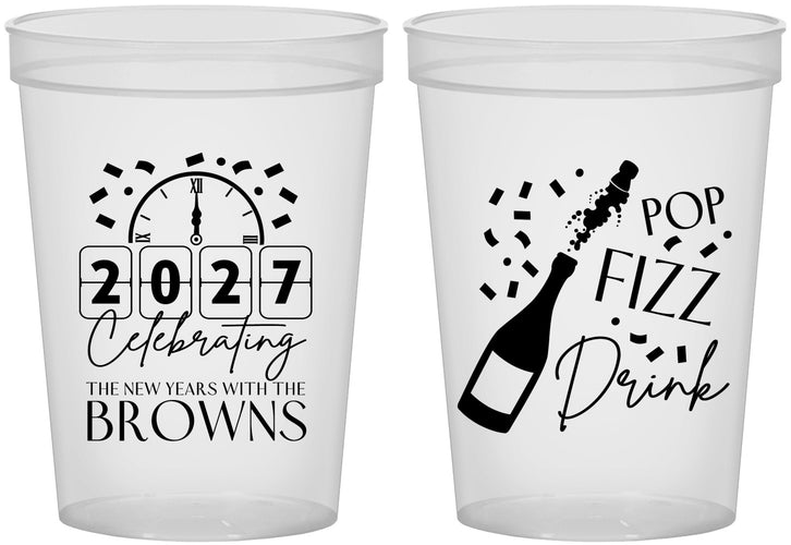Custom New Years 16 oz Translucent Cups - 2027 Pop Fizz Drink | 170009