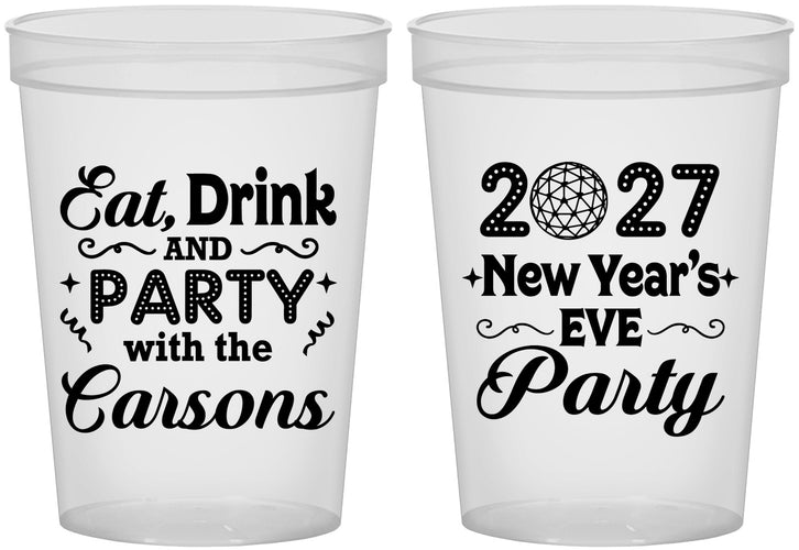 Custom New Years 16 oz Translucent Cups - 2027 Eat Drink Party | 170022