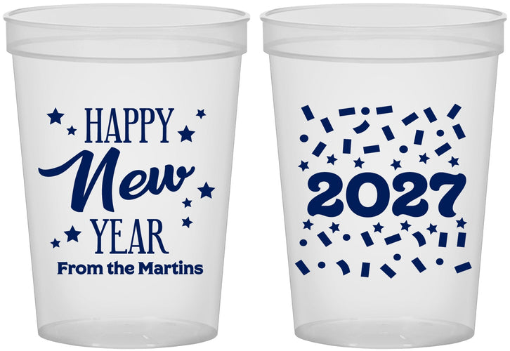 Custom New Years 16 oz Translucent Cups - 2027 Confetti | 170027