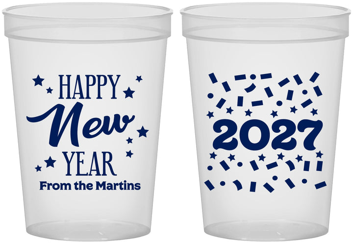 Custom New Years 16 oz Translucent Cups - 2027 Confetti | 170027