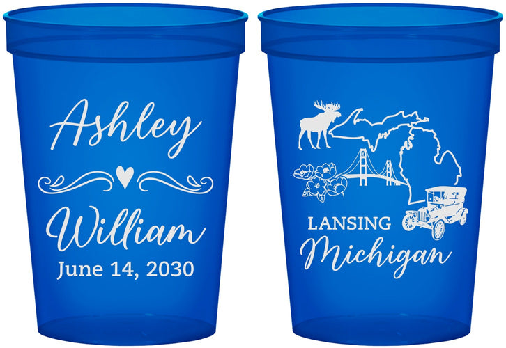 Custom Wedding 16 oz Translucent Cups - Michigan | 171