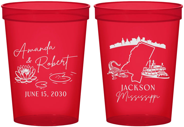 Custom Wedding 16 oz Translucent Cups - Mississippi | 173