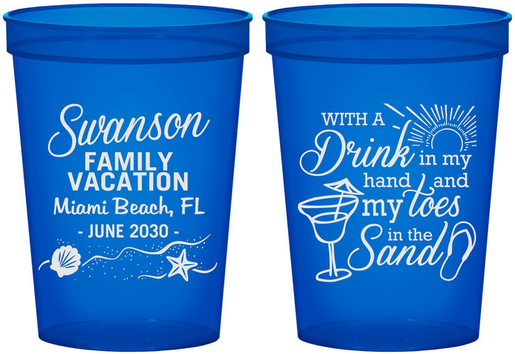 Custom Family Vacation 16 oz Translucent Cups - Beach Toes In The Sand | 180000