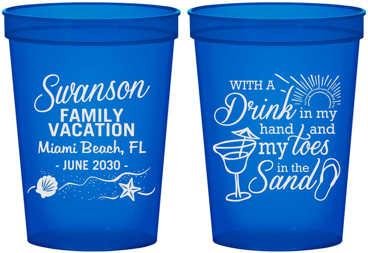 Custom Family Vacation 16 oz Translucent Cups - Beach Toes In The Sand | 180000