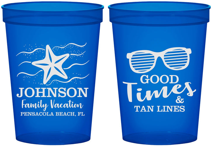 Custom Family Vacation 16 oz Translucent Cups - Good Times Tan Lines | 180003