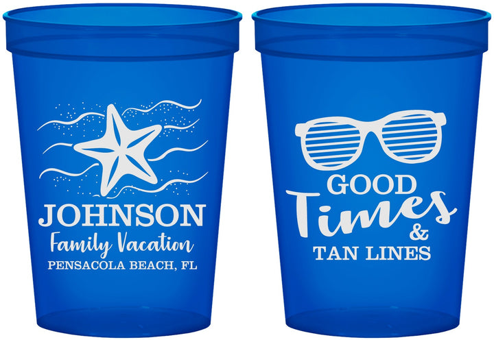 Custom Family Vacation 16 oz Translucent Cups - Good Times Tan Lines | 180003
