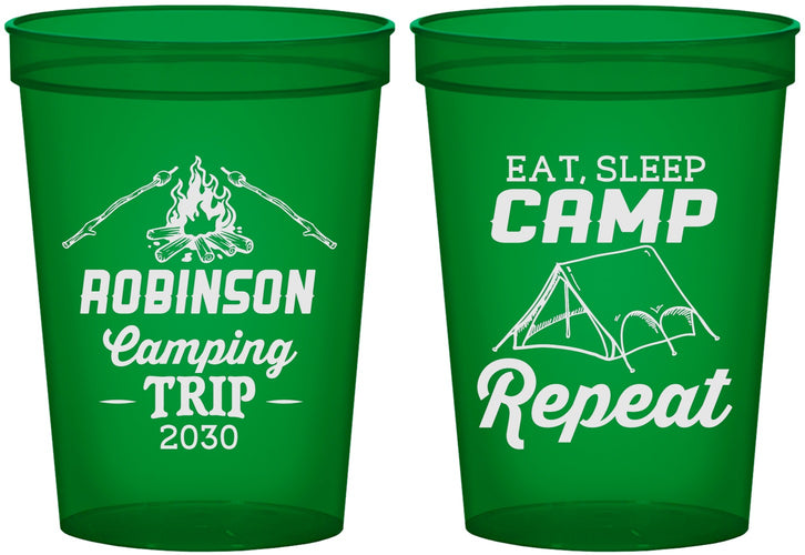 Custom Family Vacation 16 oz Translucent Cups - Eat Sleep Camp Repeat | 180014