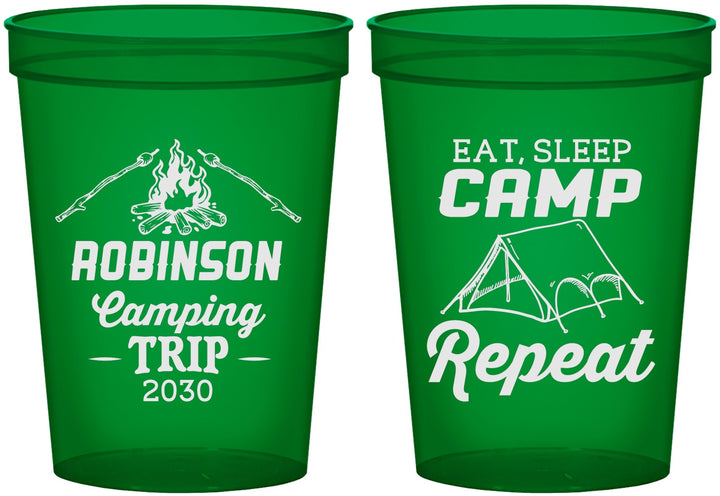Custom Family Vacation 16 oz Translucent Cups - Eat Sleep Camp Repeat | 180014