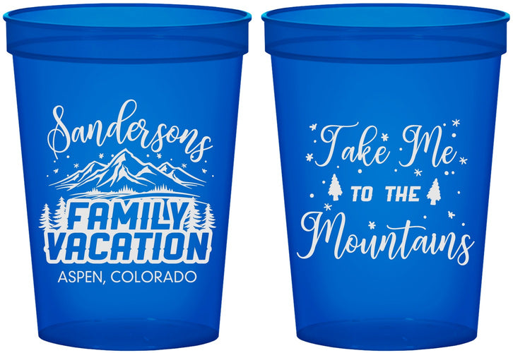 Custom Family Vacation 16 oz Translucent Cups - Ski Trip Peaks | 180023