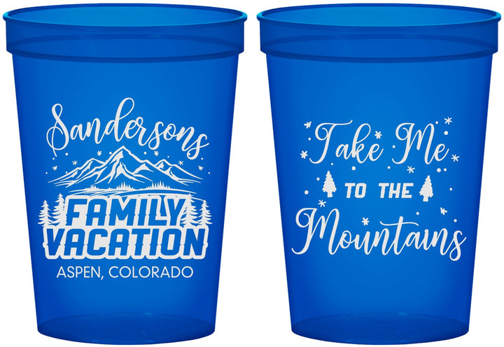 Custom Family Vacation 16 oz Translucent Cups - Ski Trip Peaks | 180023