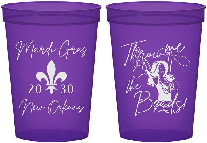 Custom Mardi Gras 16 oz Translucent Cups - Throw Me The Beads | 190008