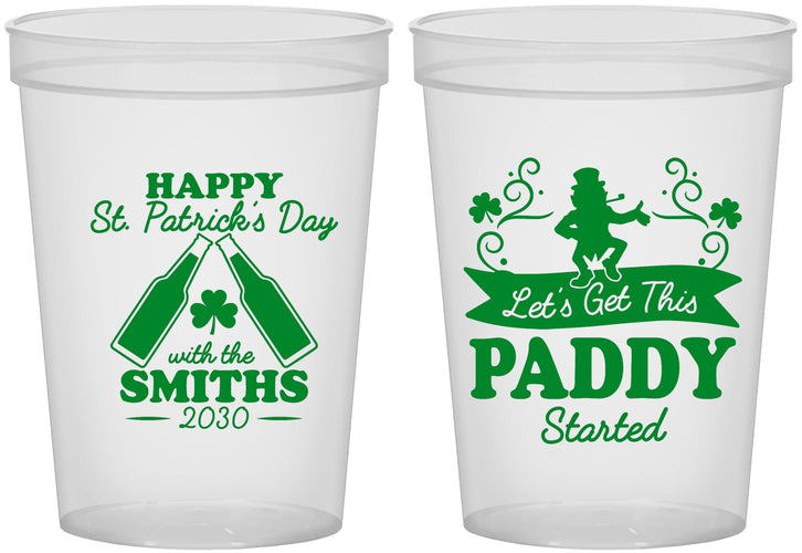 Custom St Patricks Day 16 oz Translucent Cups - Lets Get The Paddy Started | 200014