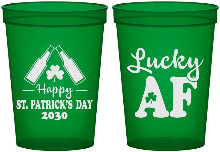 Custom St Patricks Day 16 oz Translucent Cups - Lucky Af | 200017