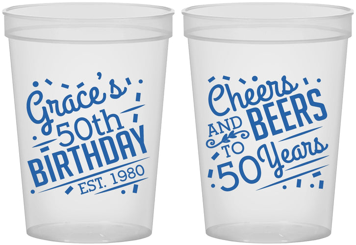 Custom Birthday 16 oz Translucent Cups - Cheers Beers To 50 Years | 20003