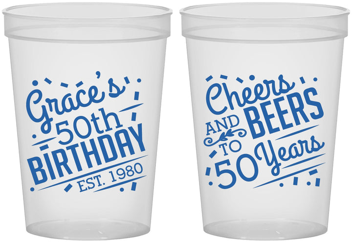 Custom Birthday 16 oz Translucent Cups - Cheers Beers To 50 Years | 20003