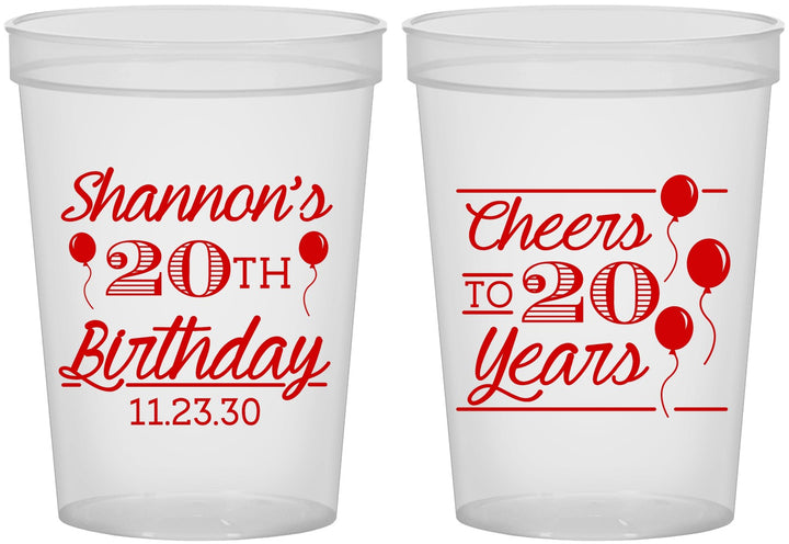 Custom Birthday 16 oz Translucent Cups - Cheers To 20 Years | 20004