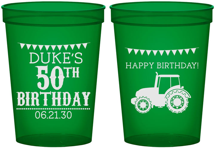 Custom Birthday 16 oz Translucent Cups - 50th Tractor | 20005